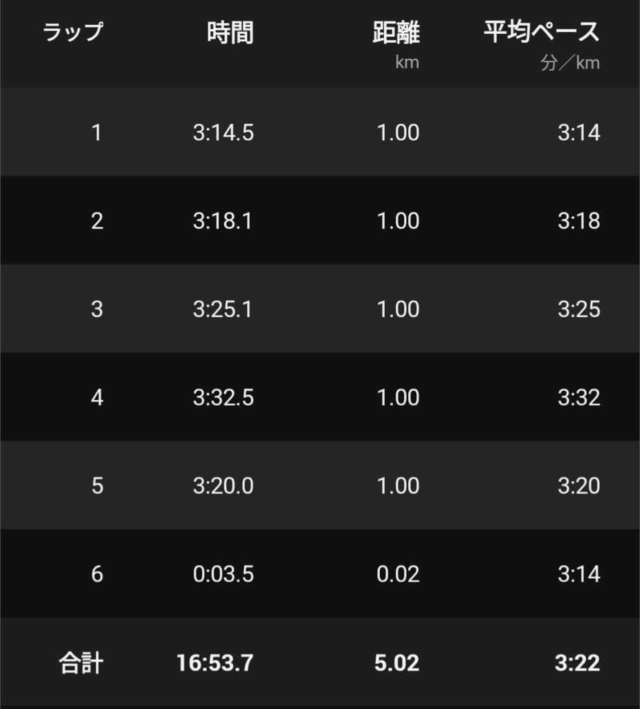 5kmラップタイム