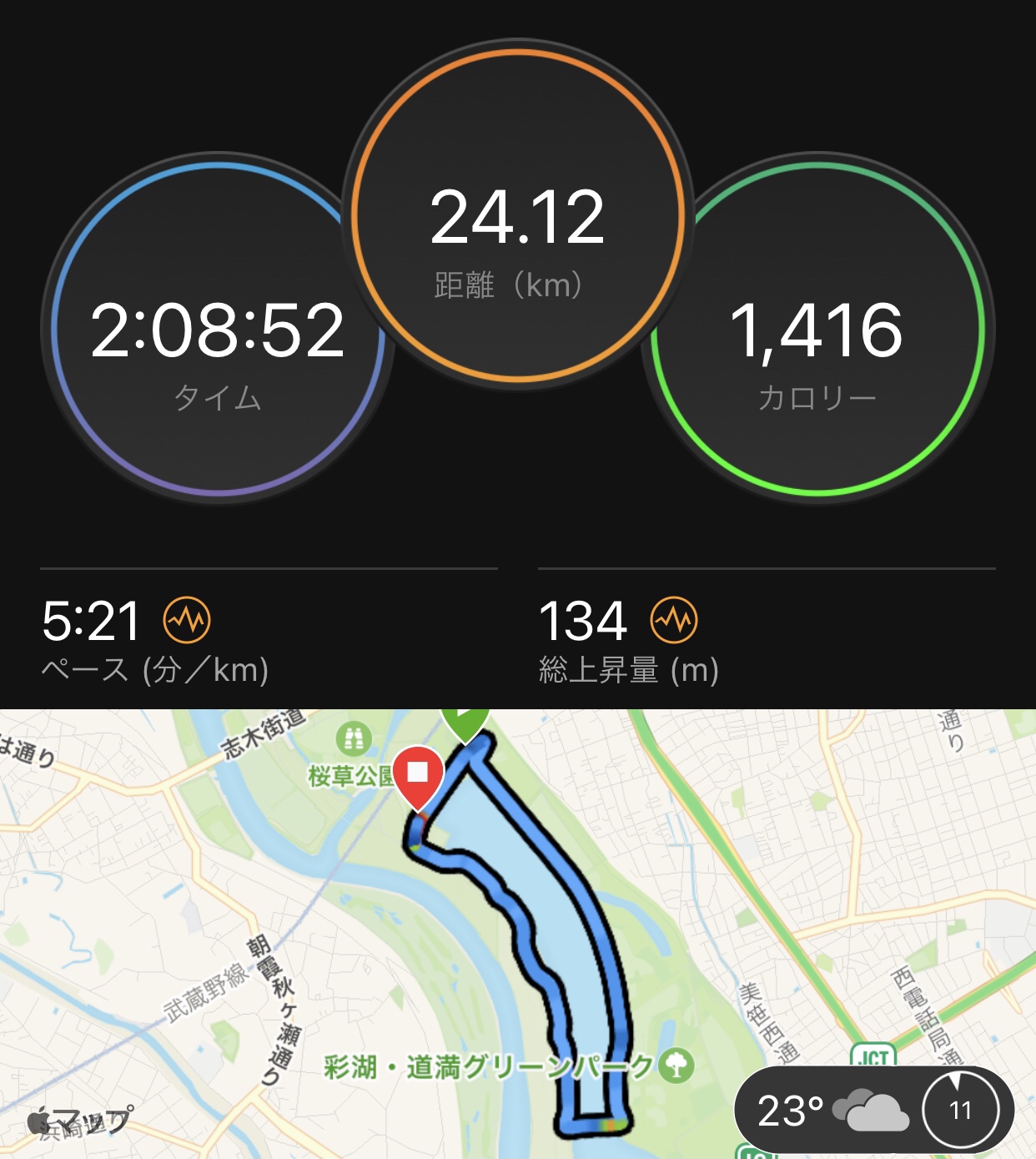 彩湖5周24km ゆっくりでも5周はキッツイ